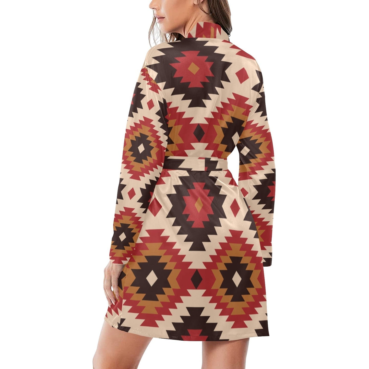 Colores de Mexico Santa Fe Aztec Women's Belted Satin Feel Dressing Lounge Robe