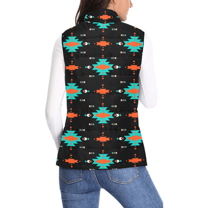 Baha Ranch Turquoise Orange Aztec Women's Western Puffy Vest