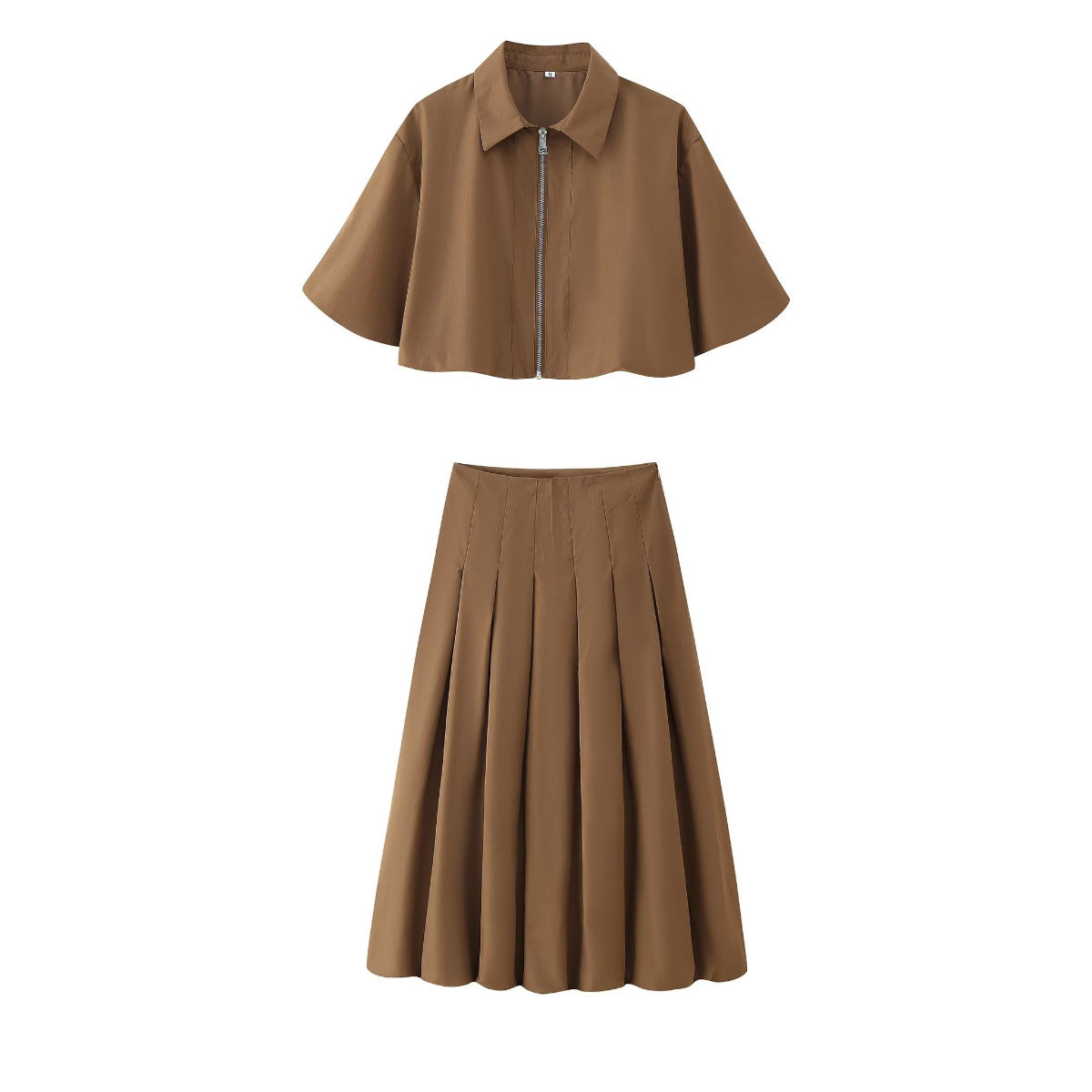 Short sleeved zipper top jacket+skirt set