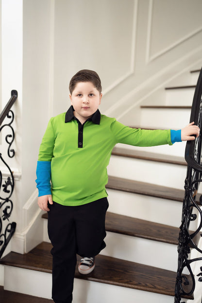Emerald Color Block Polo Long Sleeve