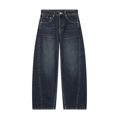 Mid waist loose fitting bucket shaped jeans