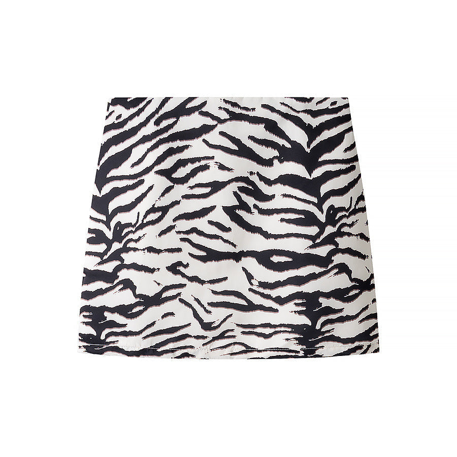 Animal print top+short skirt set