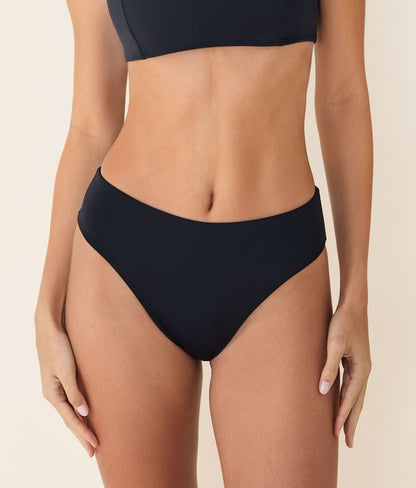 The 90s High Waist Bikini Bottom - Eco Nylon - Black