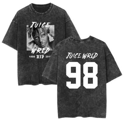 Juice Wrld Rapper Washed Vintage Short Sleeve Fan Memorial T-Shirt