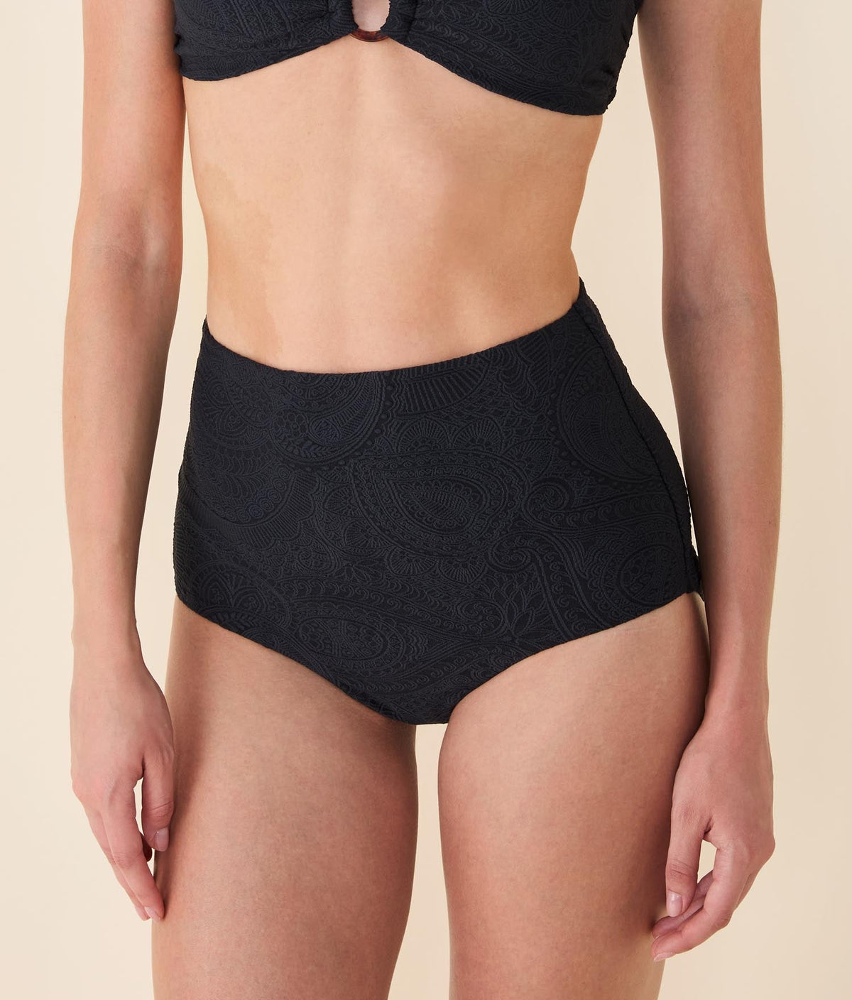 The Super High Waist Bikini Bottom - Paisley - Black Paisley