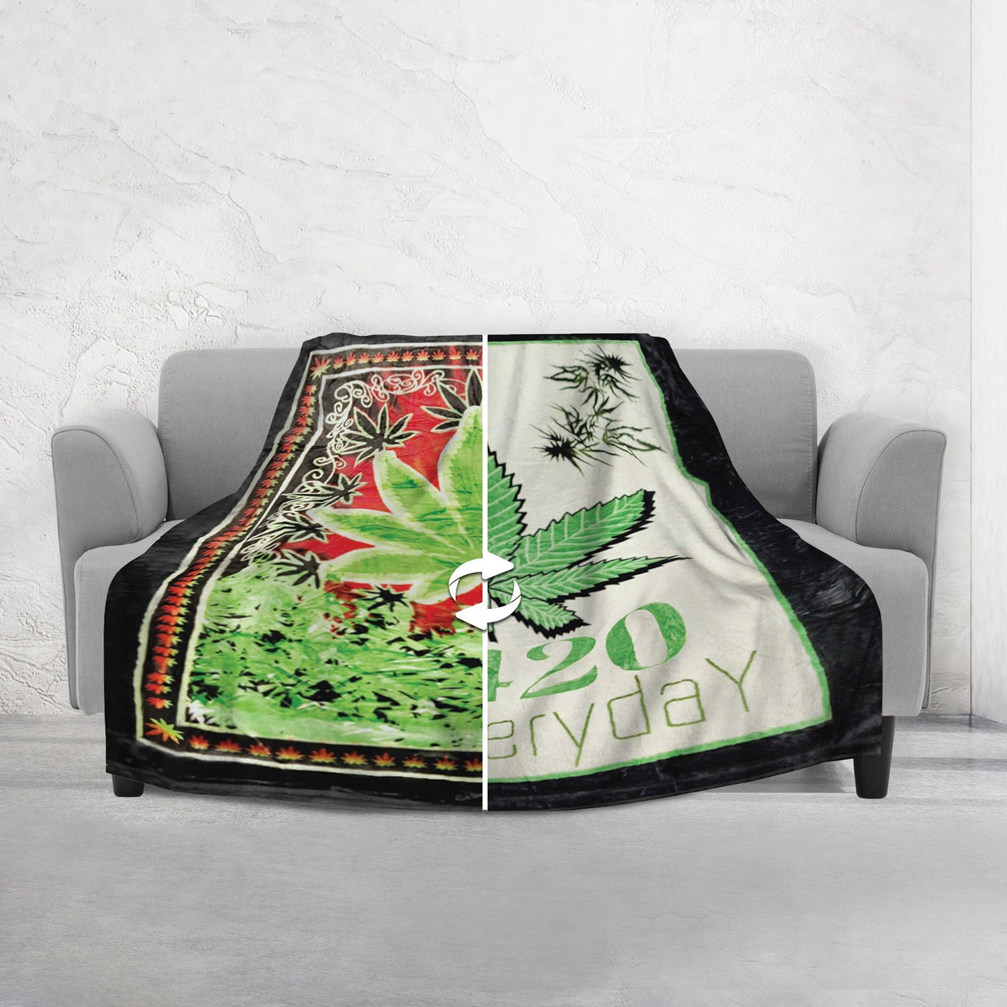 Elegant Comfort Marijuana Printed Reversible Blanket Oversized Couch -  Queen Blanket