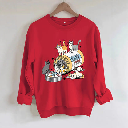 Cartoon cat lover printed round neck long sleeved sweatshirt