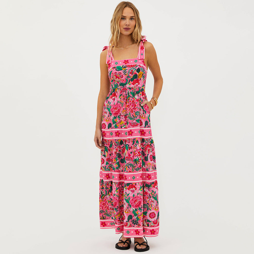 Print  Strap  Bow Detail  One-piece  Women's Swimwear