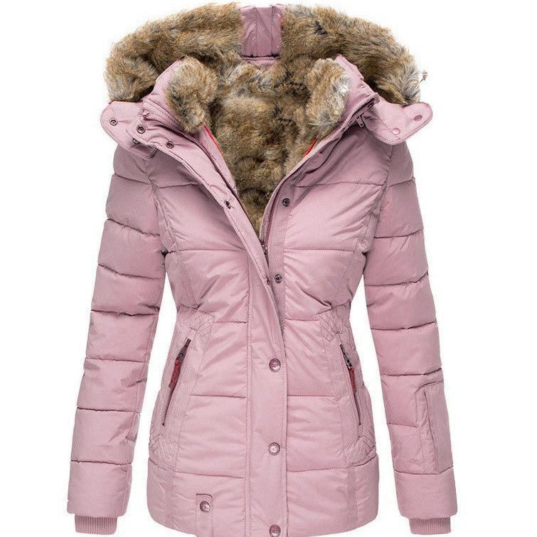 Zipper long sleeved slim fit cotton jacket hooded coat