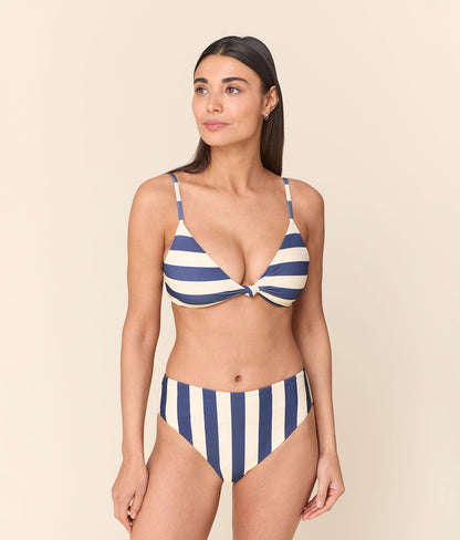 The Santorini Bikini Top - Eco Nylon - Deep Cobalt Wide Stripe
