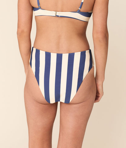 The 90s High Waist Bikini Bottom - Eco Nylon - Deep Cobalt Wide Stripe