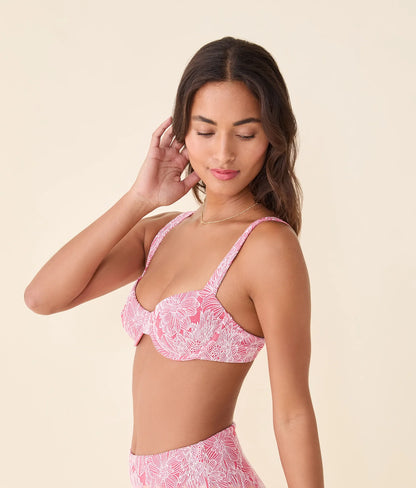 The Dorset Bikini Top - Garden Jacquard - Peachy