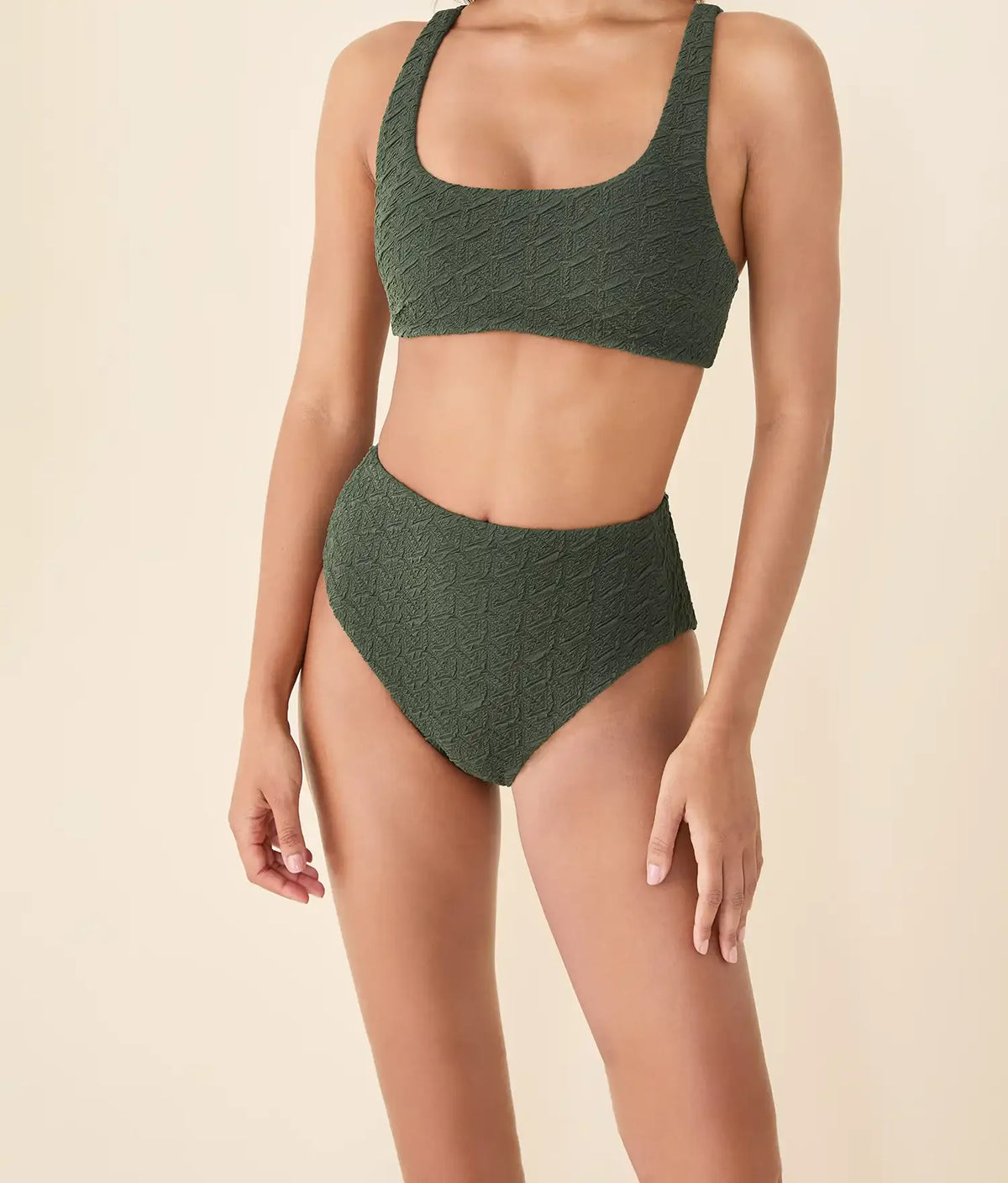 The High Rise Bikini Bottom - Textured Geo - Thyme