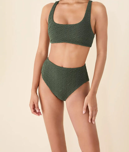 The High Rise Bikini Bottom - Textured Geo - Thyme