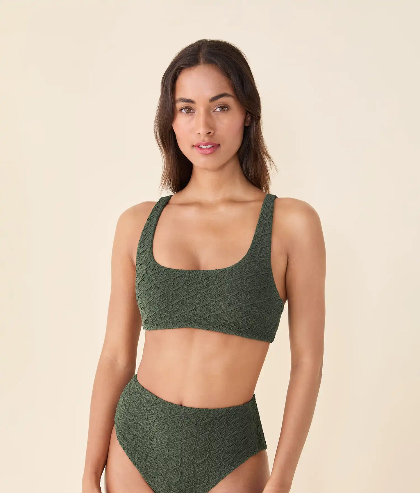 The Devon Bikini Top - Textured Geo - Thyme