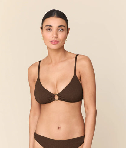 The Bonita Bikini Top - Seersucker Wave - Walnut