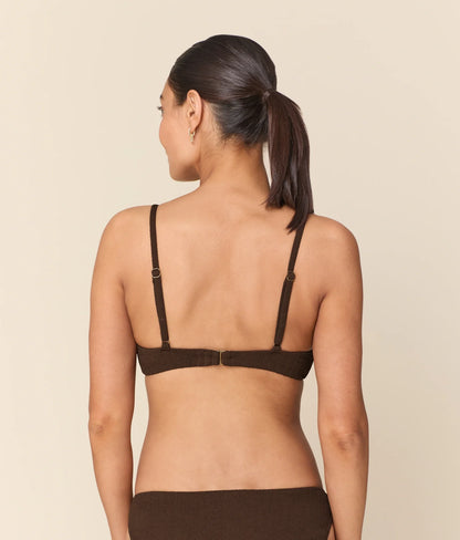 The Bonita Bikini Top - Seersucker Wave - Walnut