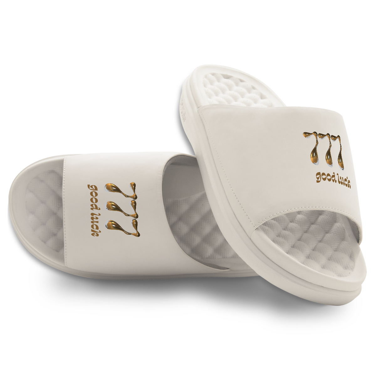 777 Angel Number Motive Slide Sandals
