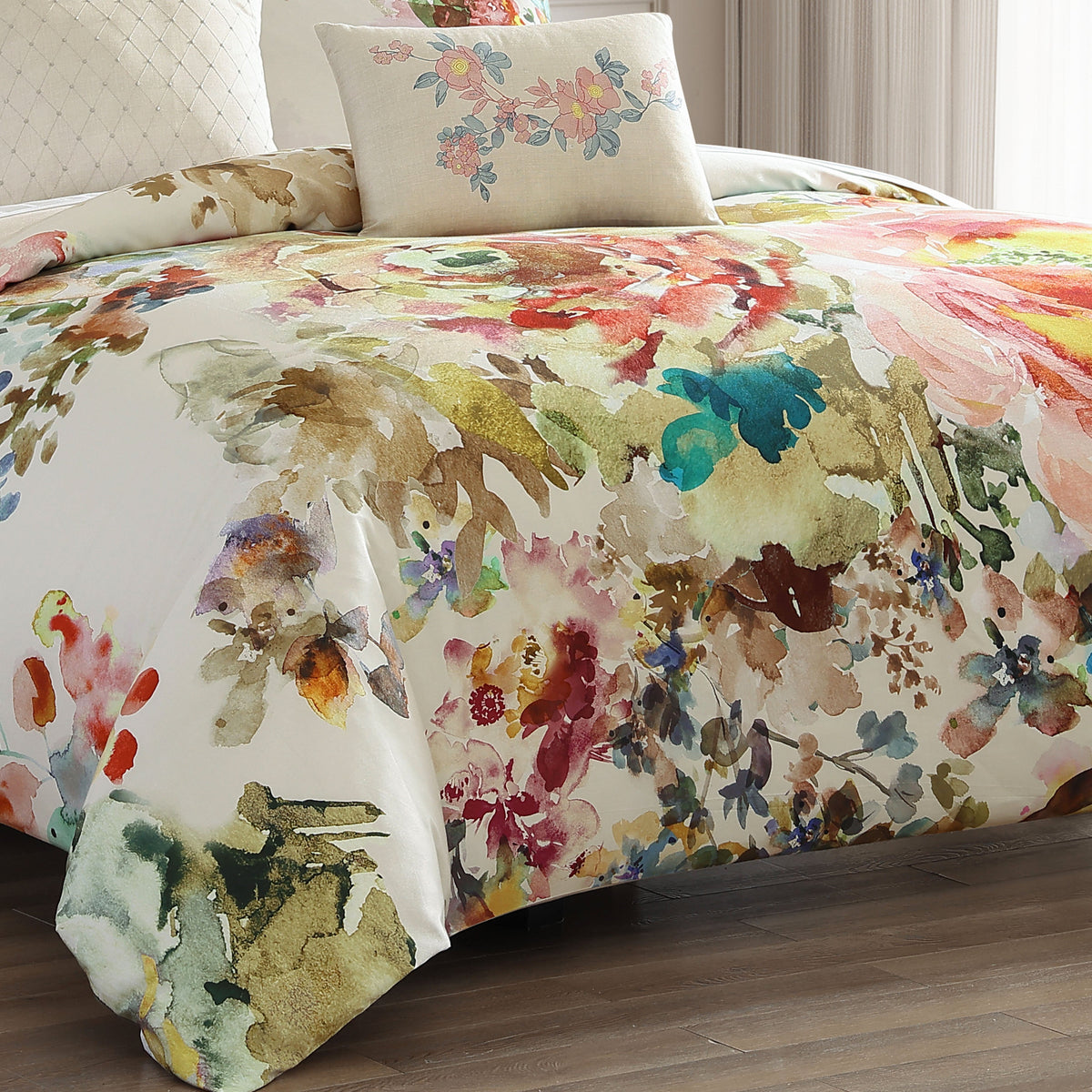 Bebejan Antique Flowers Ivory 5 Piece Reversible Comforter Set