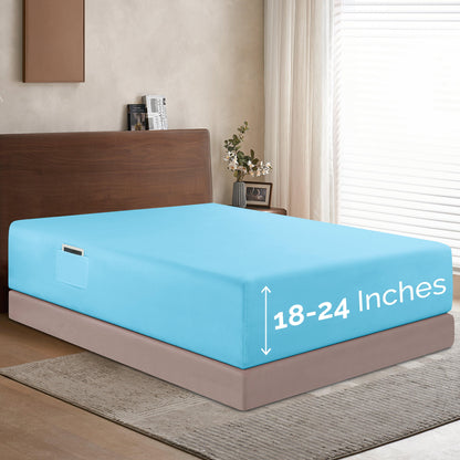 Elegant Comfort Extra Deep Pocket 18"-24" Single Fitted Sheet for High Mattress, Bright Shades
