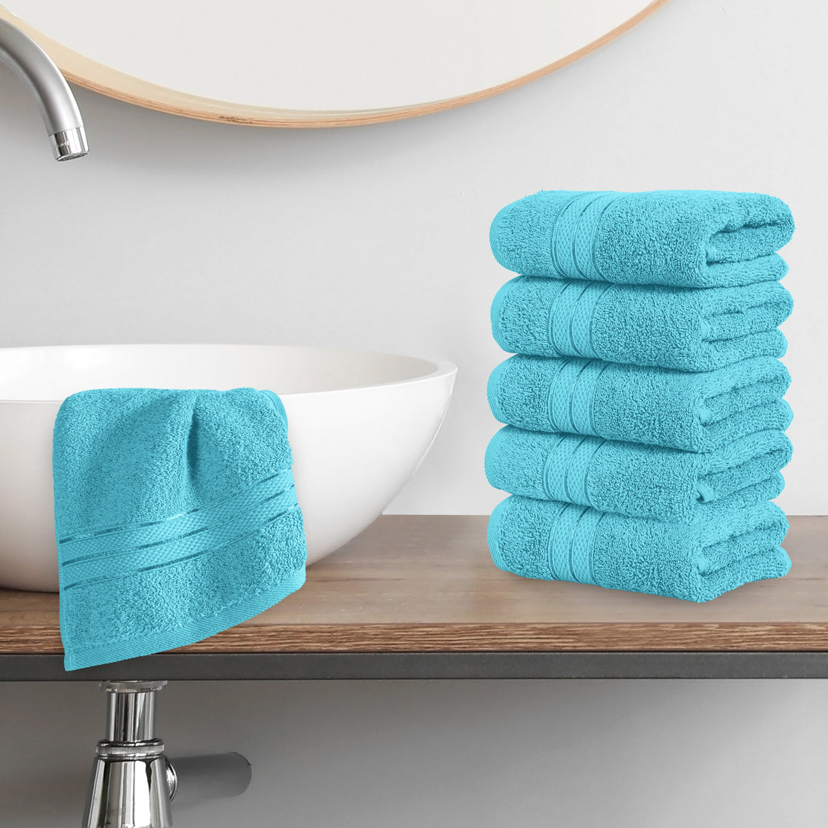 Elegant Comfort 6-Pack Premium Turkish Cotton Three Line Popcorn Washcloths Set, 13 x 13 inch