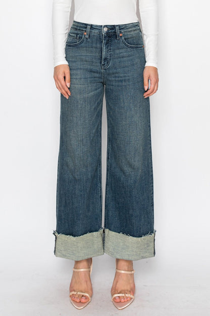 Elise Tummy Control High Rise Cuffed a Wide Leg Jeans