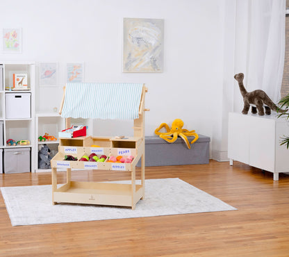 Cypress Wooden Market Stand – Pretend Play Shop for Kids with Storage