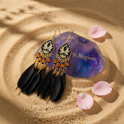 Black Feather & Resin Drop Earrings