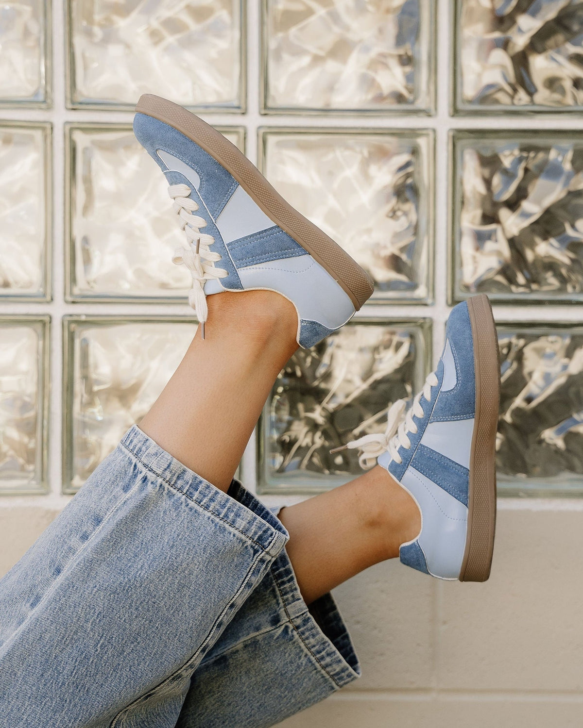 Eliana Blue Two Tone Suede Patched Lace Up Sneakers