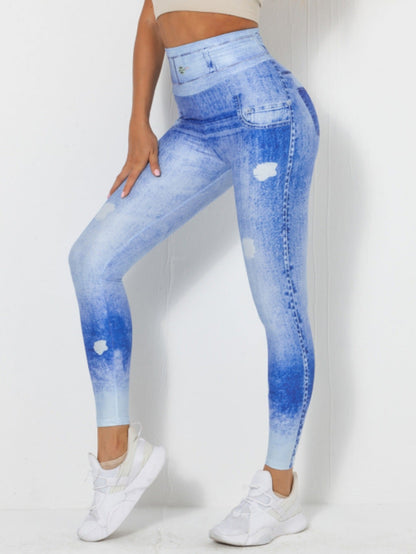 Denim-Look Peach Butt Yoga Leggings – Slim Fit Fitness Workout Pants