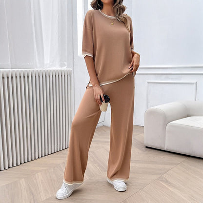 European and American Women’s Spring and Summer Casual Temperament Sweater and Pants Set