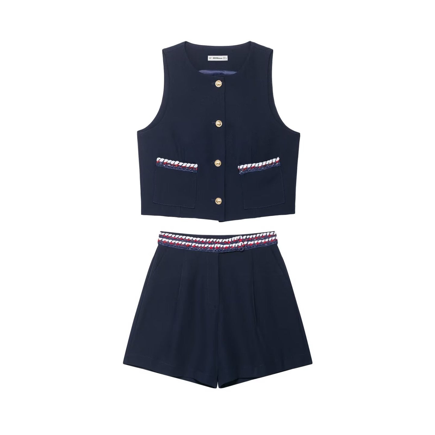 Fancy trimmed vest+shorts set