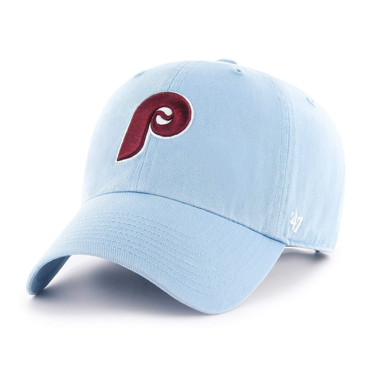 47 Brand Clean Up Philadelphia Phillies Cooperstown Strapback Hat — Columbia Blue Adjustable Cap