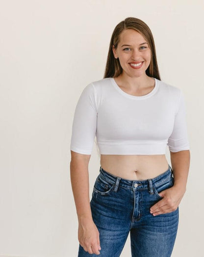 Crew Neck Elbow Sleeve Halftee