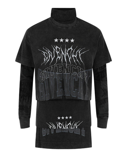 Givenchy Layered Long Sleeve Graphic T-Shirt With Balaclava