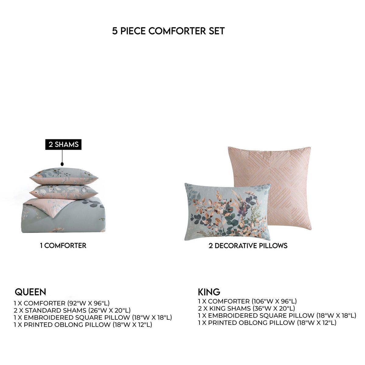 Bebejan Peach Leaves on Sage 5 Piece Reversible Comforter Set