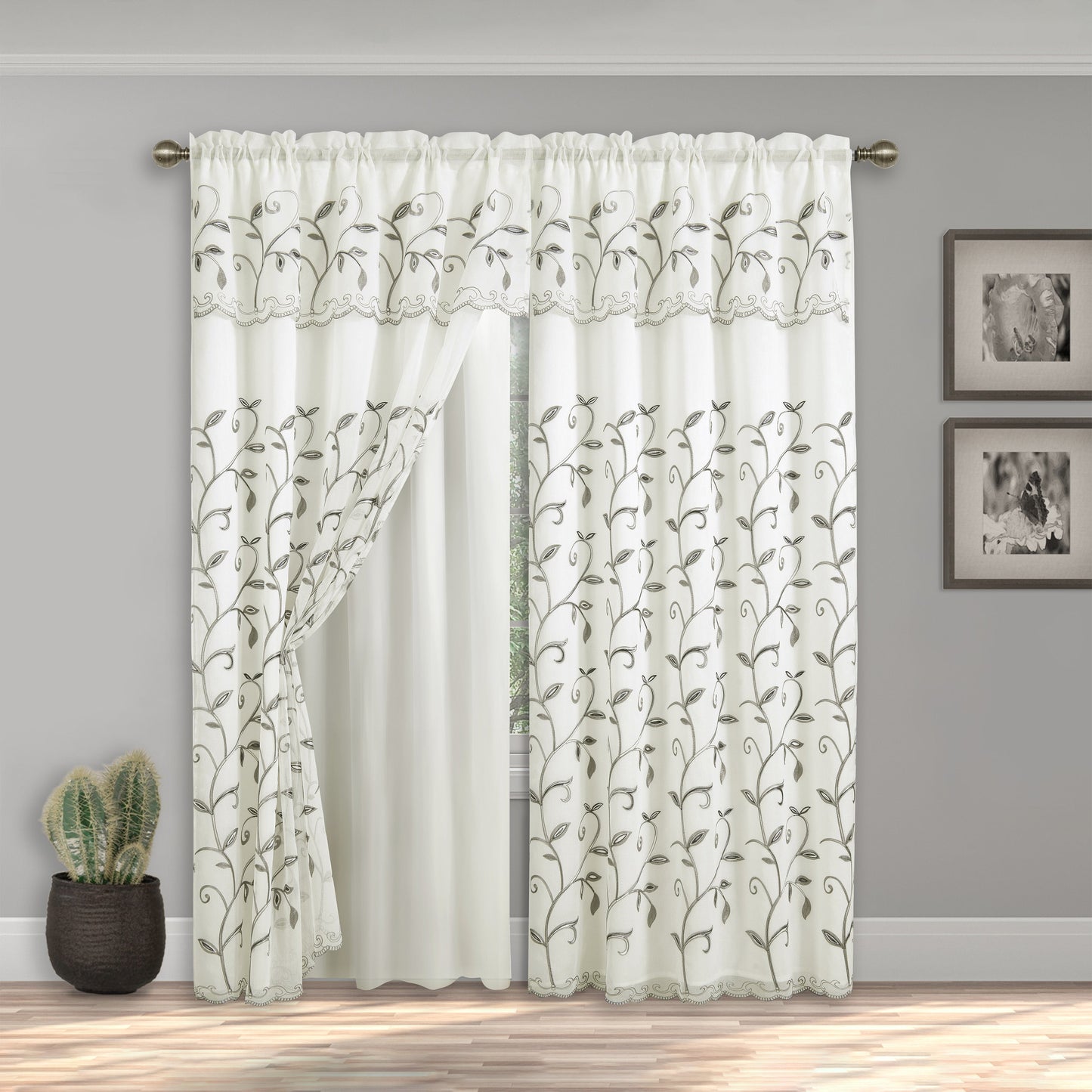 Elegant Comfort Set of 2 Lucia Curtain Panels - Attached Valance - 54" W x 84" L