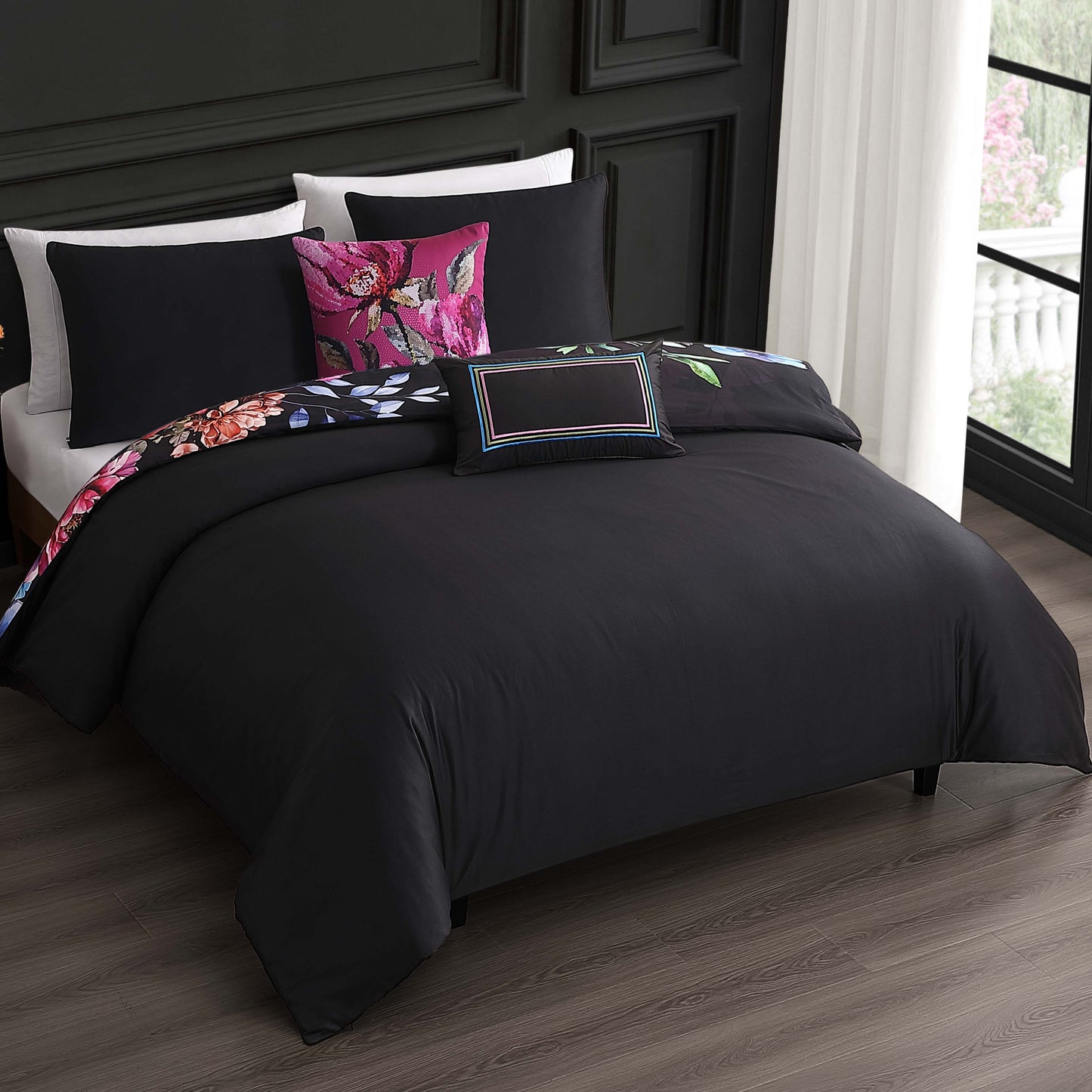 Bebejan Black Night Poppies 5 Piece Reversible Comforter Set