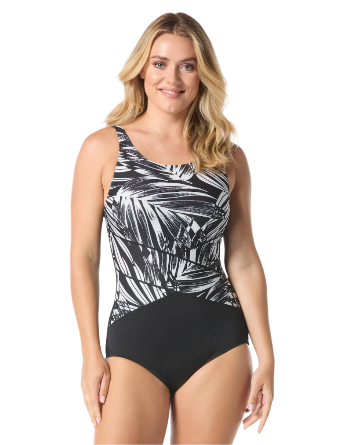 Gabar Chlorine Resistant High Neck One Piece Swimsuit - Black/White Palm - FINAL SALE