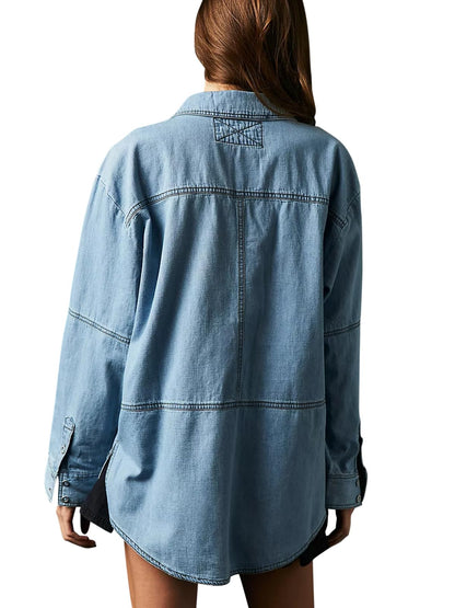 Women's Denim V-Neck Pullover Shirt (BUY 2 10% OFF)