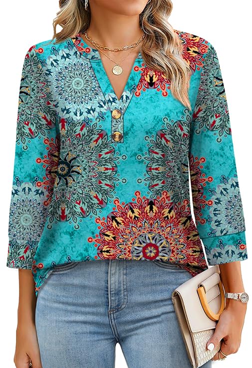 ✨Womens 3/4 Sleeve Heley Button V neck Tops