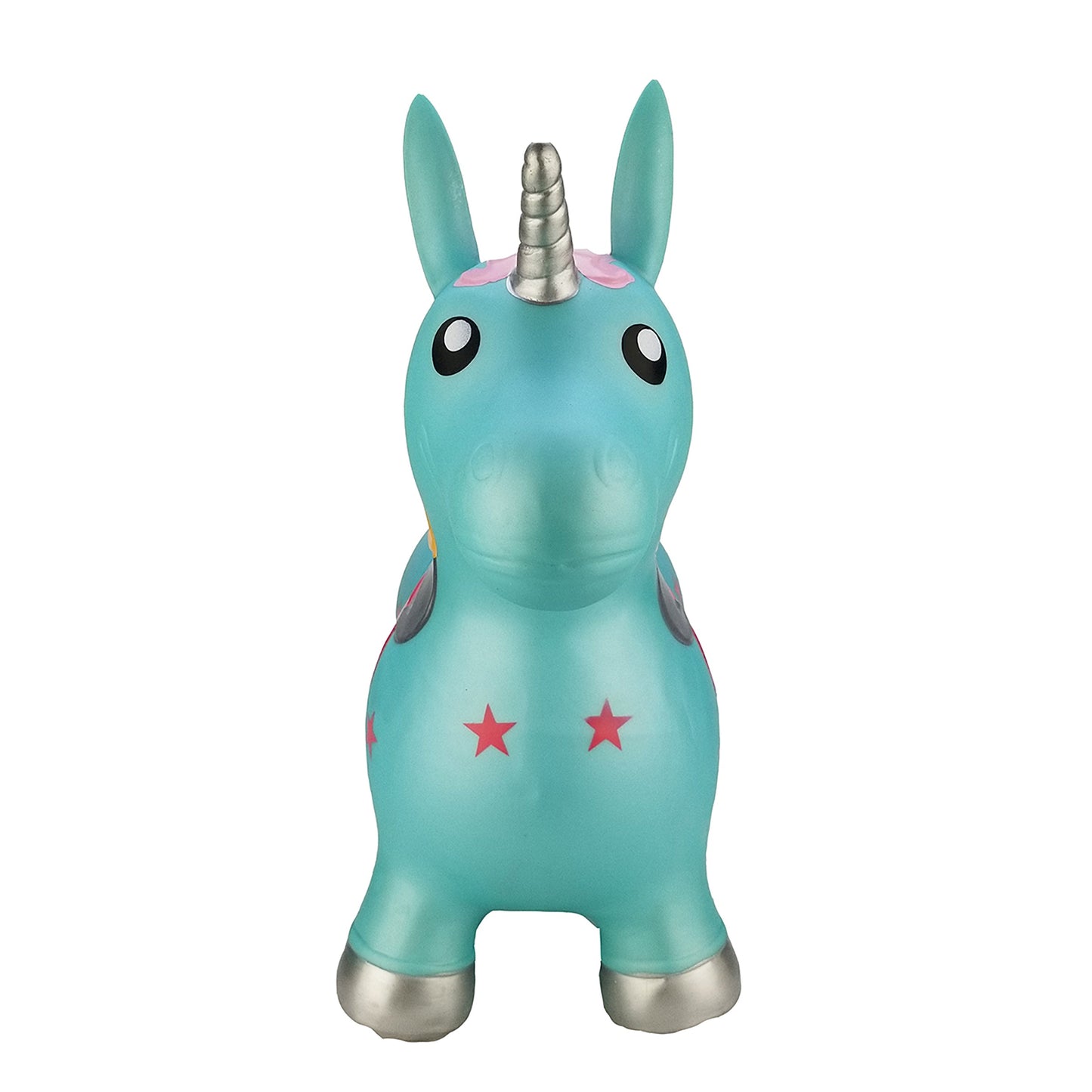BounceZiez Inflatable Bouncy Ride-On Hopper with Pump - Blue Unicorn
