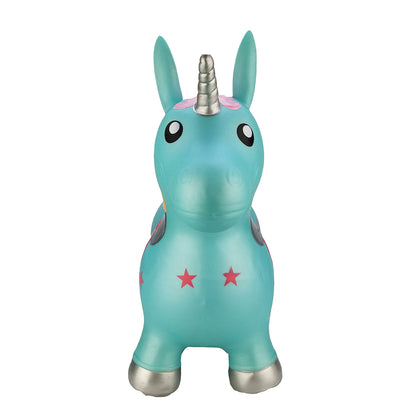 BounceZiez Inflatable Bouncy Ride-On Hopper with Pump - Blue Unicorn