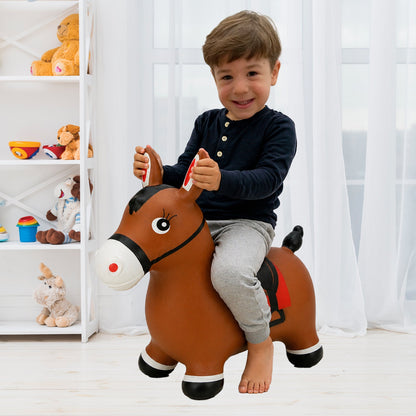 BounceZiez Inflatable Bouncy Ride-On Hopper with Pump - Brown Horse
