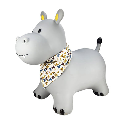 BounceZiez Inflatable Bouncy Ride-On Hopper with Pump - Gray Hippo