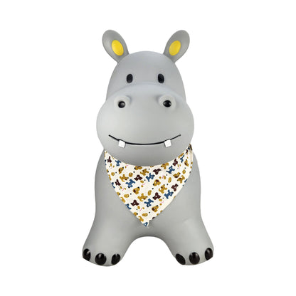 BounceZiez Inflatable Bouncy Ride-On Hopper with Pump - Gray Hippo