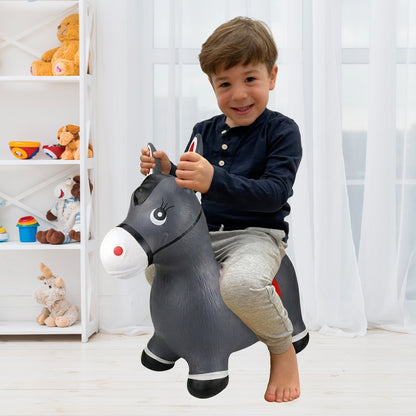 BounceZiez Inflatable Bouncy Ride-On Hopper with Pump - Gray Horse