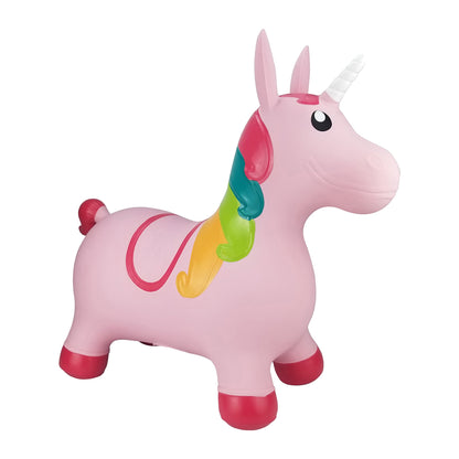 BounceZiez Inflatable Bouncy Ride-On Hopper with Pump - Pink Unicorn