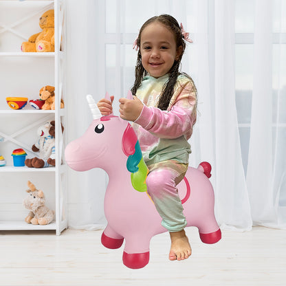 BounceZiez Inflatable Bouncy Ride-On Hopper with Pump - Pink Unicorn