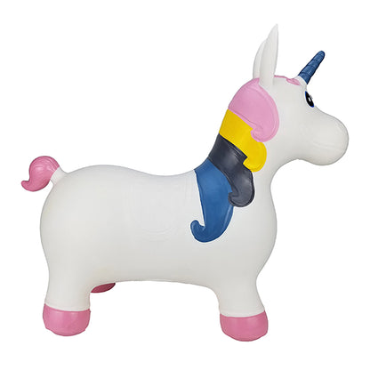 BounceZiez Inflatable Bouncy Ride-On Hopper with Pump - White Unicorn
